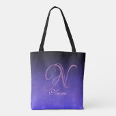 Schwarz Lila Blau stilvolle rustikale Monogramm Tasche (Rückseite)