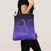 Schwarz Lila Blau stilvolle rustikale Monogramm Tasche (Von Nahem)