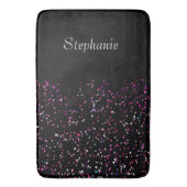 Schwarz Lila Blue Glitzer Muster Name Stilvoll Badematte (Vorderseite Vertikal)