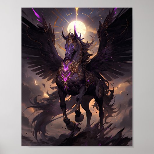 Schwarz Lila Einhorn Fantasy Kunst, Dichtung und M Poster (Vorne)