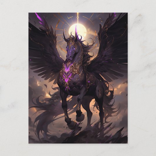 Schwarz Lila Einhorn Fantasy Kunst, Dichtung und M Postkarte (Vorderseite)