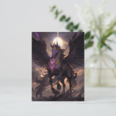 Schwarz Lila Einhorn Fantasy Kunst, Dichtung und M Postkarte (Stehend Vorderseite)