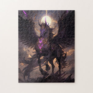 Schwarz Lila Einhorn Fantasy Kunst, Dichtung und M Puzzle