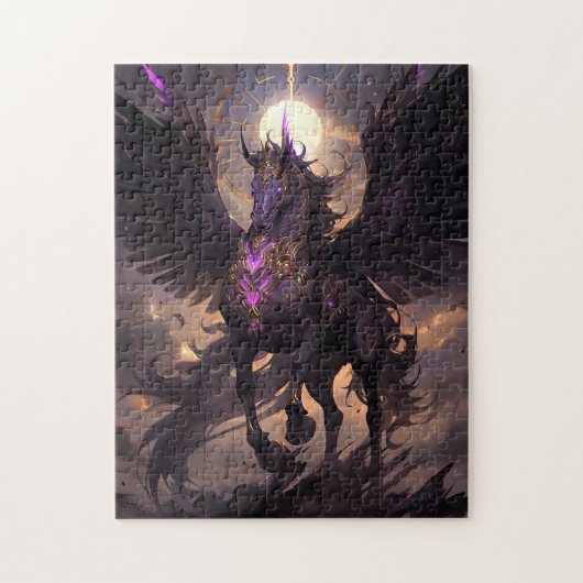 Schwarz Lila Einhorn Fantasy Kunst, Dichtung und M Puzzle (Vertikal)