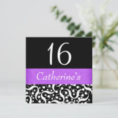 Schwarz lila elegant jedes Alter Feier Einladung (Stehend Vorderseite)