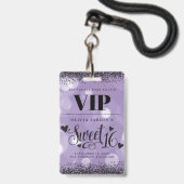 Schwarz & Lila Glam Sweet 16 Ausweis (Front with Lanyard)