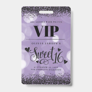 Schwarz & Lila Glam Sweet 16 Ausweis
