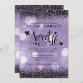Schwarz & Lila Glam Sweet 16 Einladung (Vorne/Hinten)