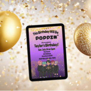Schwarz Lila Gold KPOP Jungen Poppin' Geburtstag Einladung