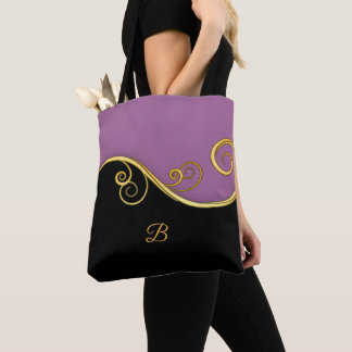 Schwarz-lila-goldfarbene Wirbel mit/ohne Monogramm Tasche