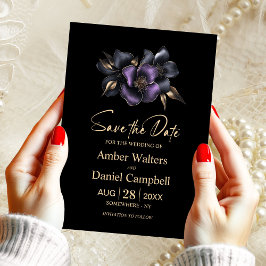 Schwarz-Lila-Grau-Floral Save the Date Einladung