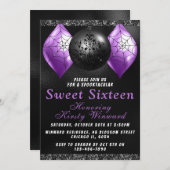 Schwarz Lila Halloween-Ornamente Süß 16 Einladung (Vorne/Hinten)