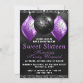 Schwarz Lila Halloween-Ornamente Süß 16 Einladung (Vorderseite)