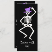 Schwarz-Lila Halloween-Skelett-Tanzknochen Einladung (Vorne/Hinten)