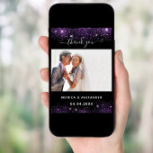 Schwarz lila Hochzeit Foto Dankeschön Karte
