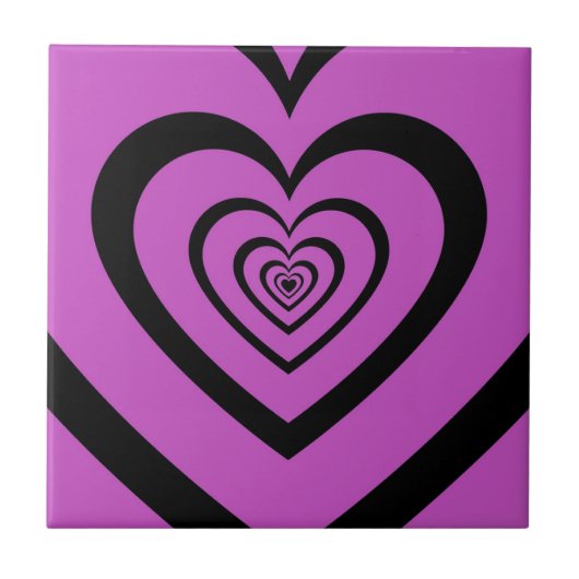 Schwarz-Lila-Hypnotic-Herz-Liebe-Muster Fliese (Vorderseite)