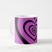 Schwarz-Lila-Hypnotic-Herz-Liebe-Muster Kaffeetasse (Vorderseite Links)