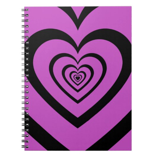 Schwarz-Lila-Hypnotic-Herz-Liebe-Muster Notizblock (Vorderseite)