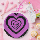 Schwarz-Lila-Hypnotic-Herz-Liebe-Muster Pappteller (Party)