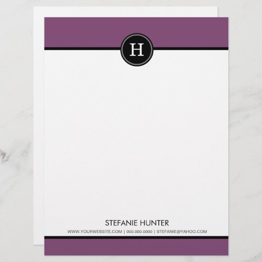 Schwarz-Lila-Monogramm-Buchstaben Briefkopf (Vorne/Hinten)