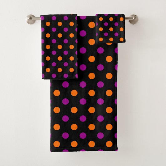 Schwarz Lila Orange Punkte Muster Badhandtuch Set (Insitu)
