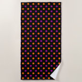 Schwarz Lila Orange Punkte-Muster Strandtuch (Vorderseite)