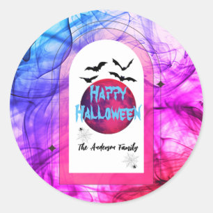 Schwarz Lila Pink Bats Familienname Halloween Runder Aufkleber