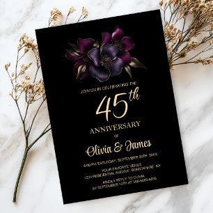 Schwarz Lila Pink Floral 45 Jahre alt Einladung