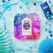 Schwarz Lila Pink Spider Web Bats Glückliches Hall Pappteller (Party)