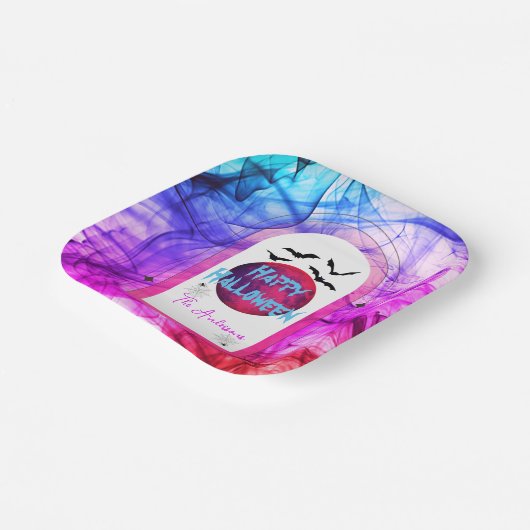 Schwarz Lila Pink Spider Web Bats Glückliches Hall Pappteller (Gewinkelt)