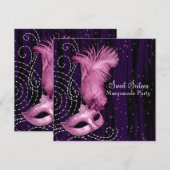 Schwarz Lila Pink Sweet 16 Masquerade Party Einladung (Vorne/Hinten)