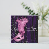 Schwarz Lila Pink Sweet 16 Masquerade Party Einladung (Stehend Vorderseite)