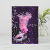 Schwarz Lila Pink Sweet 16 Masquerade Party Einladung (Stehend Vorderseite)