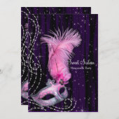 Schwarz Lila Pink Sweet 16 Masquerade Party Einladung (Vorne/Hinten)