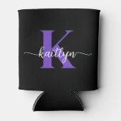 Schwarz-Lila-Script-Monogramm Dosenkühler (Vorderseite)