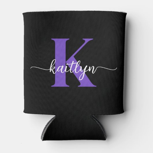 Schwarz-Lila-Script-Monogramm Dosenkühler (Vorderseite)