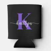 Schwarz-Lila-Script-Monogramm Dosenkühler (Rückseite)