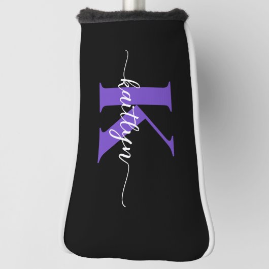 Schwarz-Lila-Script-Monogramm Golf Headcover (Rotieren 90)