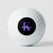 Schwarz-Lila-Script-Monogramm Golfball (Vorderseite)