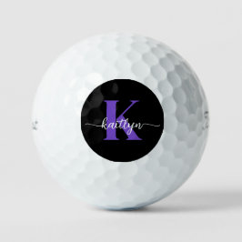 Schwarz-Lila-Script-Monogramm Golfball