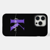 Schwarz-Lila-Script-Monogramm iPhone Hülle (Rückseite (Horizontal))