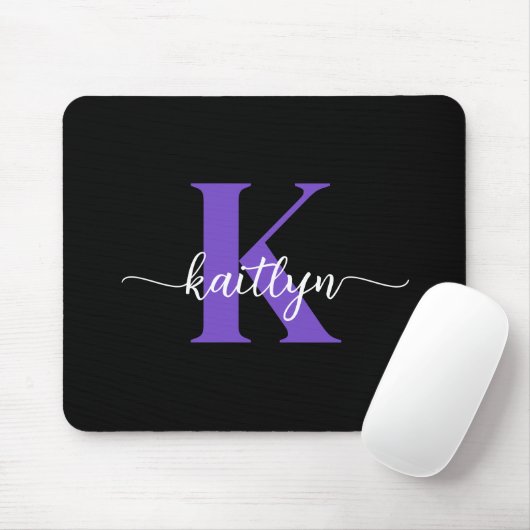 Schwarz-Lila-Script-Monogramm Mousepad (Mit Mouse)