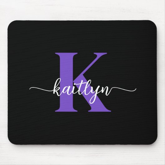 Schwarz-Lila-Script-Monogramm Mousepad (Vorne)