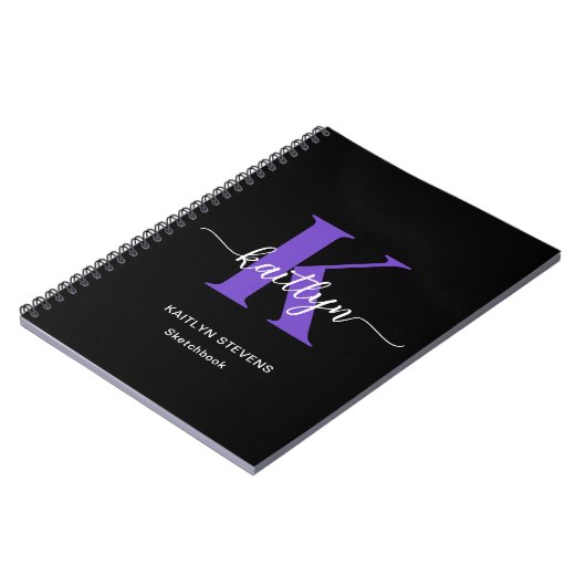 Schwarz-Lila-Script-Monogramm Notizblock (Linke Seite)