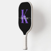 Schwarz-Lila-Script-Monogramm Pickleball Schläger (Links)