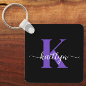 Schwarz-Lila-Script-Monogramm Schlüsselanhänger (Vorderseite)