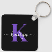 Schwarz-Lila-Script-Monogramm Schlüsselanhänger (Rückseite)