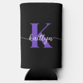 Schwarz-Lila-Script-Monogramm Selters Dosenkühler (Rückseite)