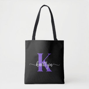 Schwarz-Lila-Script-Monogramm Tasche