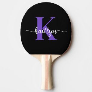 Schwarz-Lila-Script-Monogramm Tischtennis Schläger